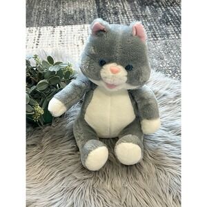 Vintage‎ St. Alexius 11" Grey And White Smiley Cat Plush RARE